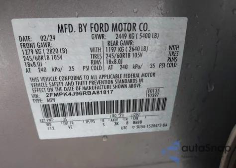 2024 Ford Edge Sel z USA, uszkodzony, nr VIN 2FMPK4J96RBA81817